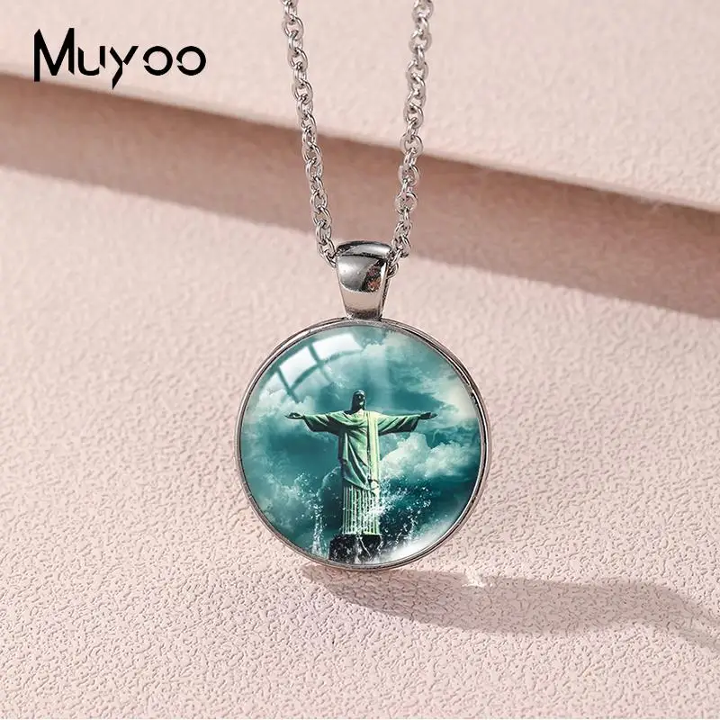 2023 New Christ the Redeemer Pendant Necklace Round Photo Necklaces Glass Dome Jewelry Gifts