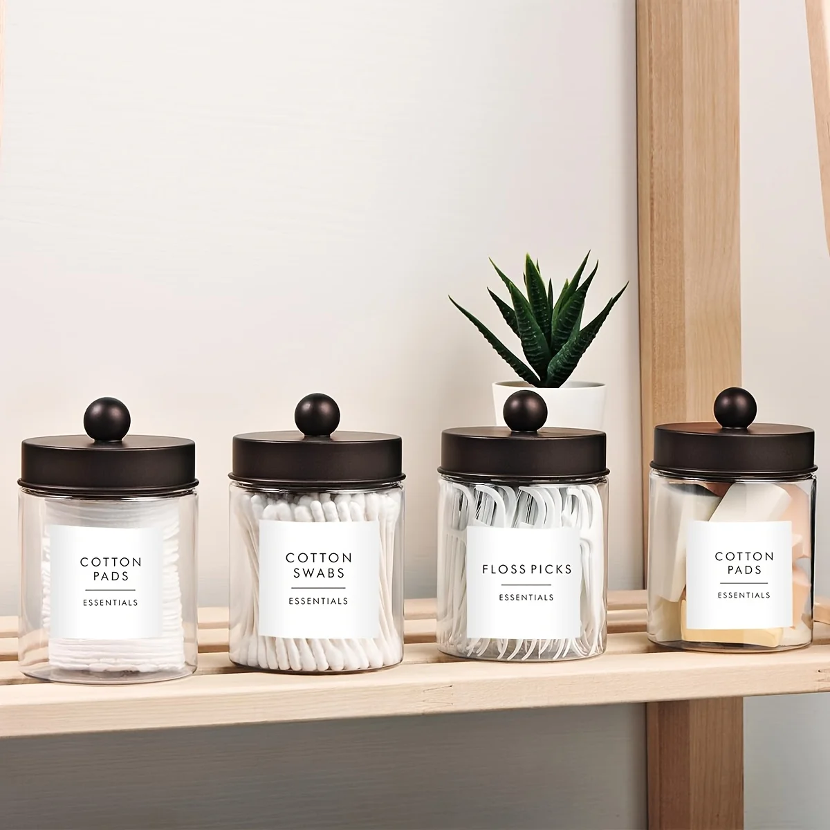 Qtip Holder Dispenser Farmhouse Decor Organizer Box for Cotton Swabs,Balls, Cotton Pads, Floss - Clear Plastic Apothecary Jar