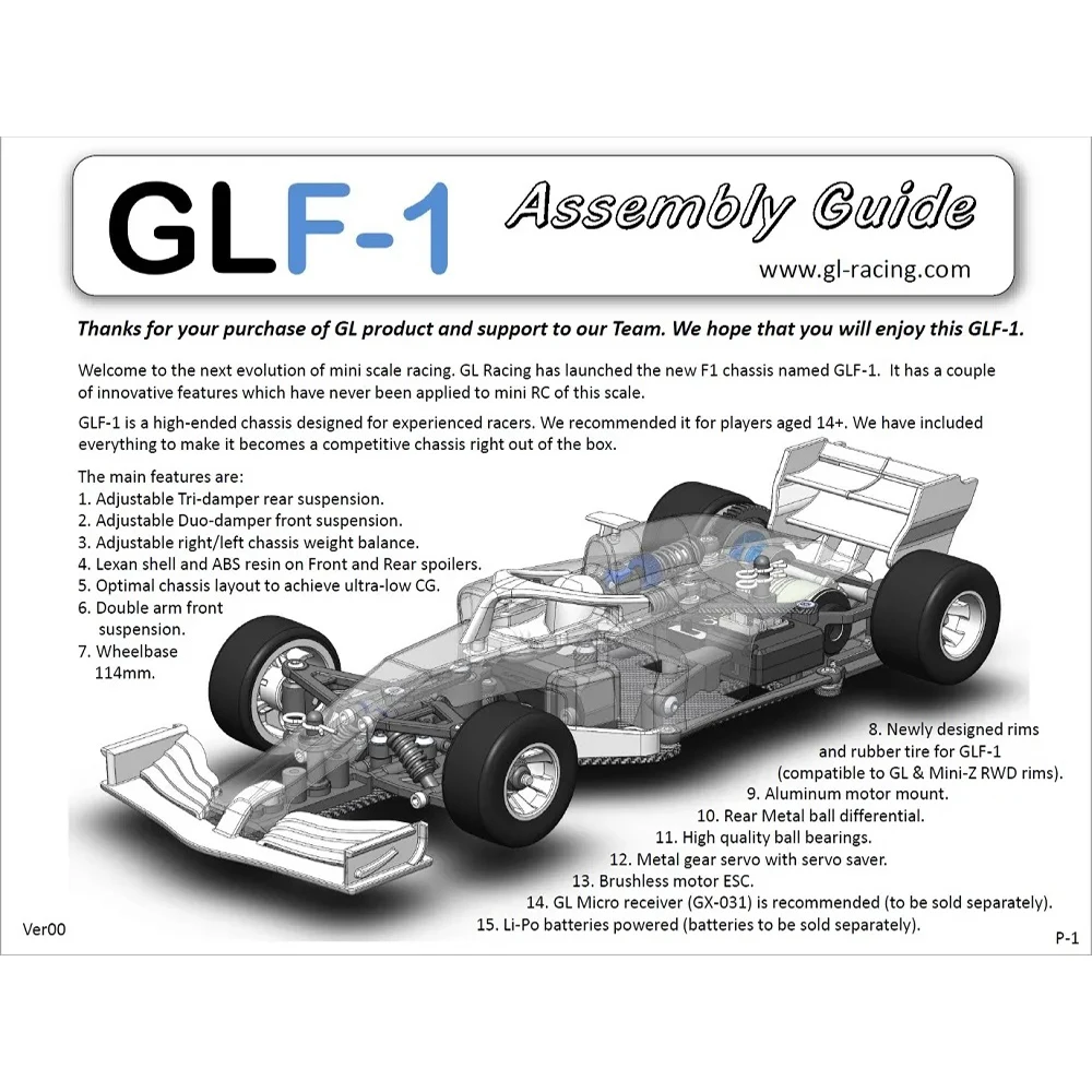 GL Racing 1/28 GLF-1 RWD Chassis Model: GLF-1-001-KSET