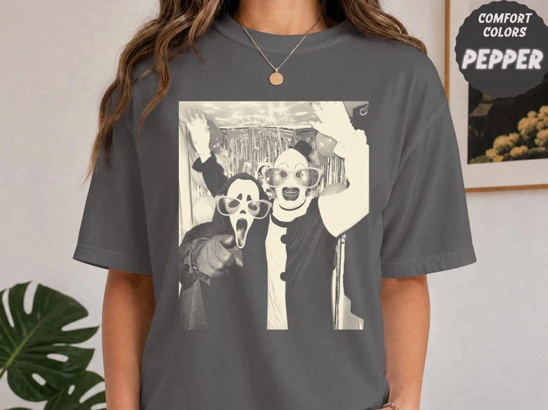Horror Party T-Shirt | Funny Party Shades Halloween Graphic Tee for Horror Fans  Women Clothes