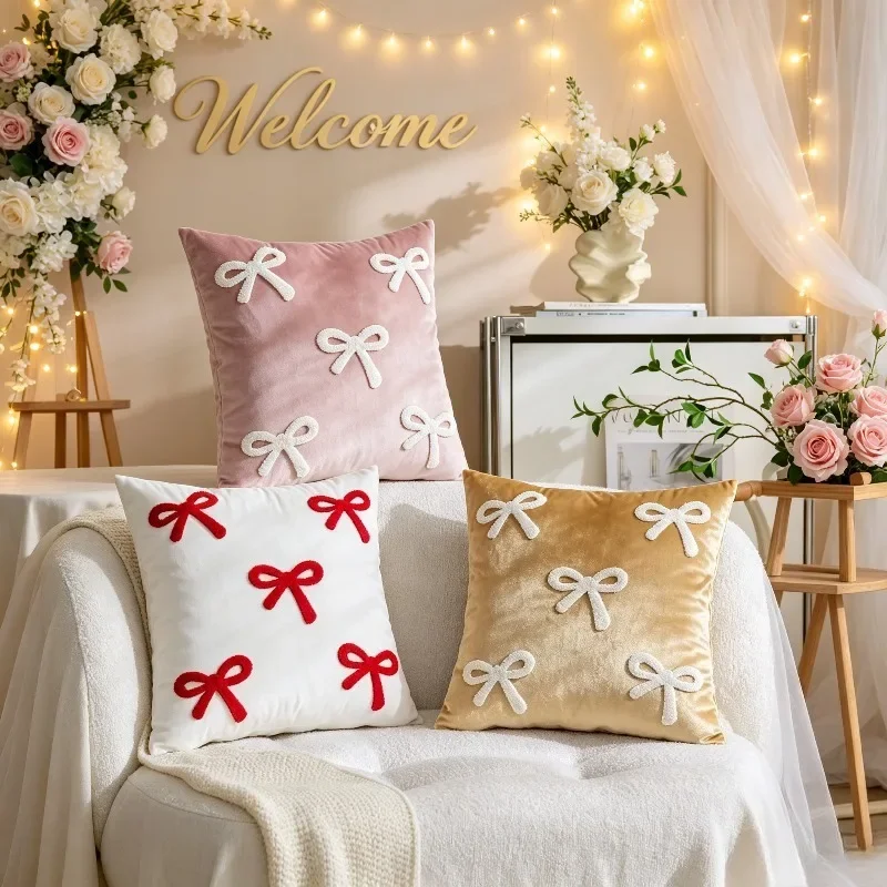 2 Piece Solid Color White Velvet Cushion Cover Minimalist Pressed Edge Pillow Cases Square Home Decorative Cushion Cover 45*45cm