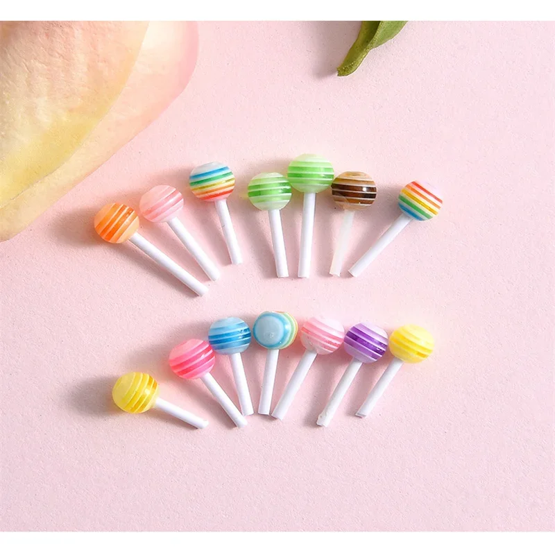 Mini piruleta colorida de simulación 3D, dulces Kawaii, decoraciones lindas, caja de papelería DIY, accesorios de caja de teléfono, 50 piezas por