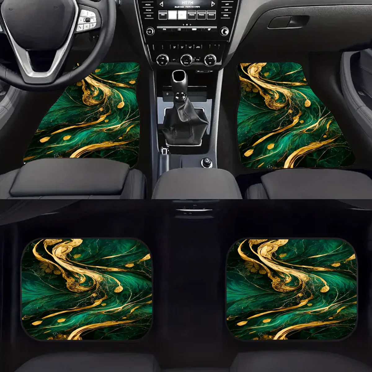 

4pcs Green Flowing Golden Pattern Design Car Interior Mats, Suitable For Sedans, Trucks, SUVs Stylish Interior Protection, Holid