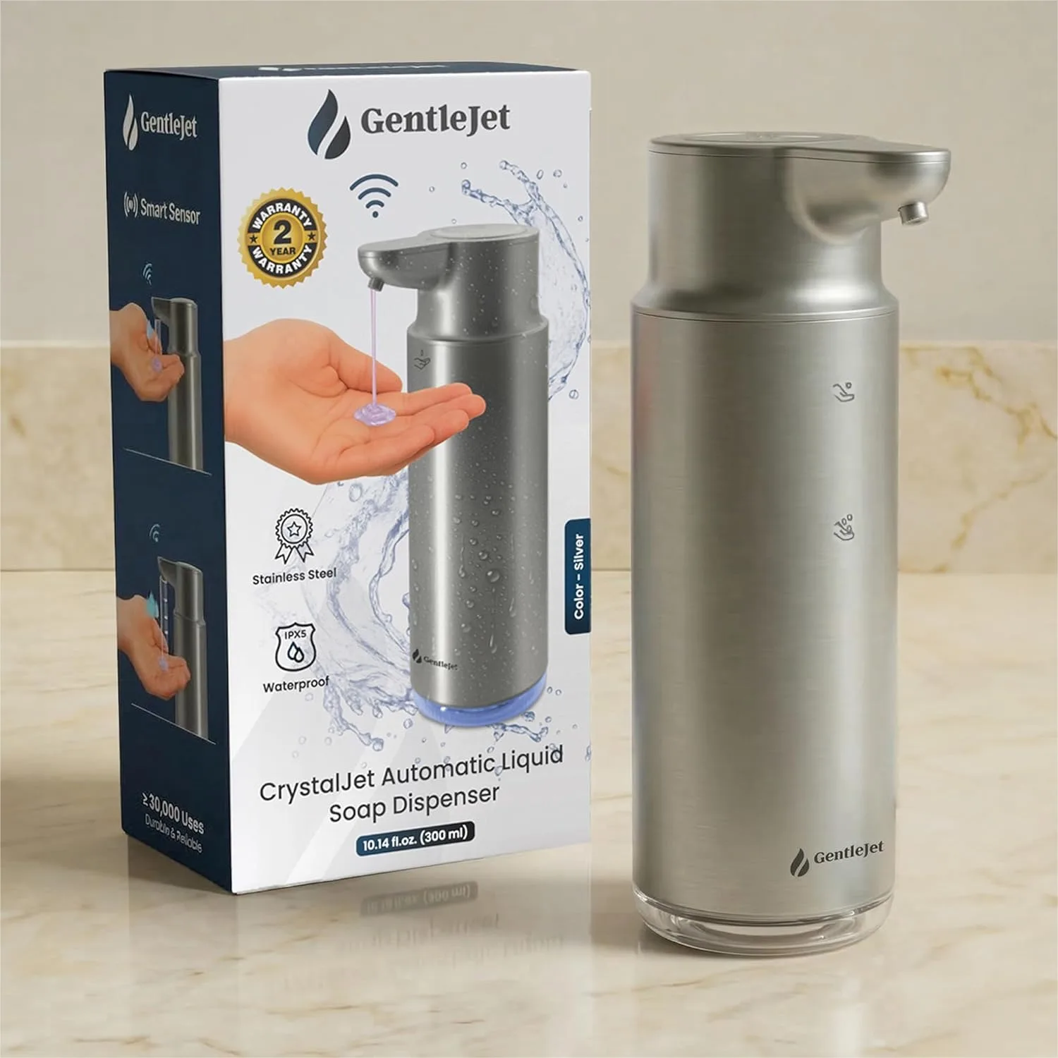 

Touchless Liquid Soap Dispenser with USB-C Rechargeable Stainless Steel for Kitchen Bathroom Countertop 300ml