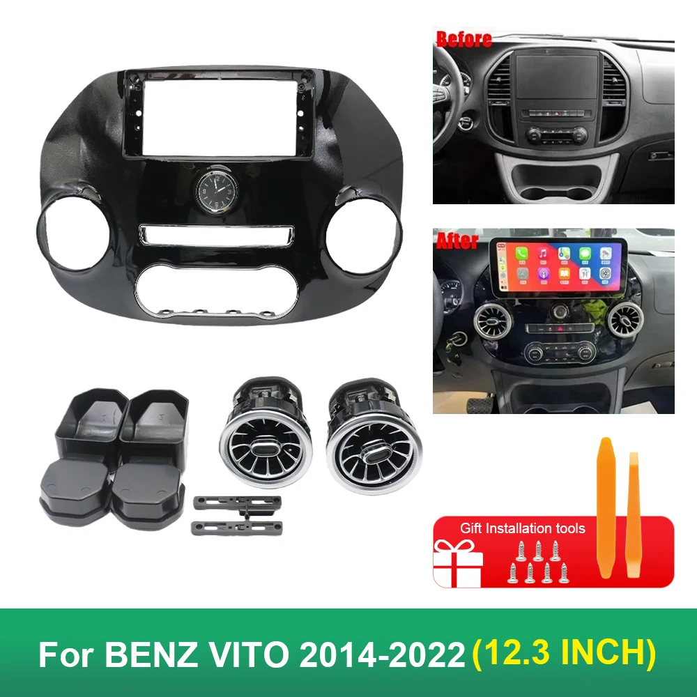 12.3 Inch Car Frame Fascia Adapter Canbus Box Decoder Android Radio Dash Fitting Panel Kit For Mercedes BENZ VITO 2014-2022