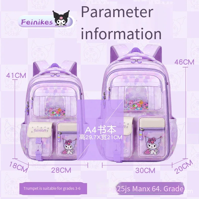 

New Sanrios Child Backpack Kuromi Student Bag Large Capacity Cinnamoroll Breathable Super Light Girl Gift Water Proof