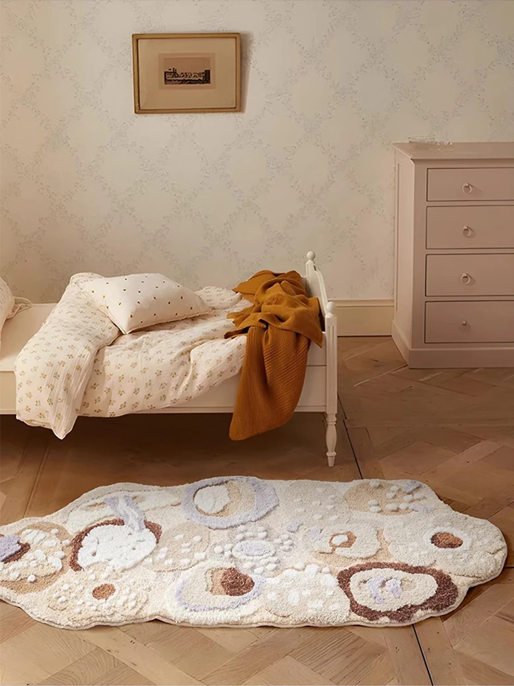 Cream Style Hand Tufted Area Rug Bedroom Bedside Carpet Thick Flocked Art Irregular Decor Kid Room Carpet Microfiber Floor Mat