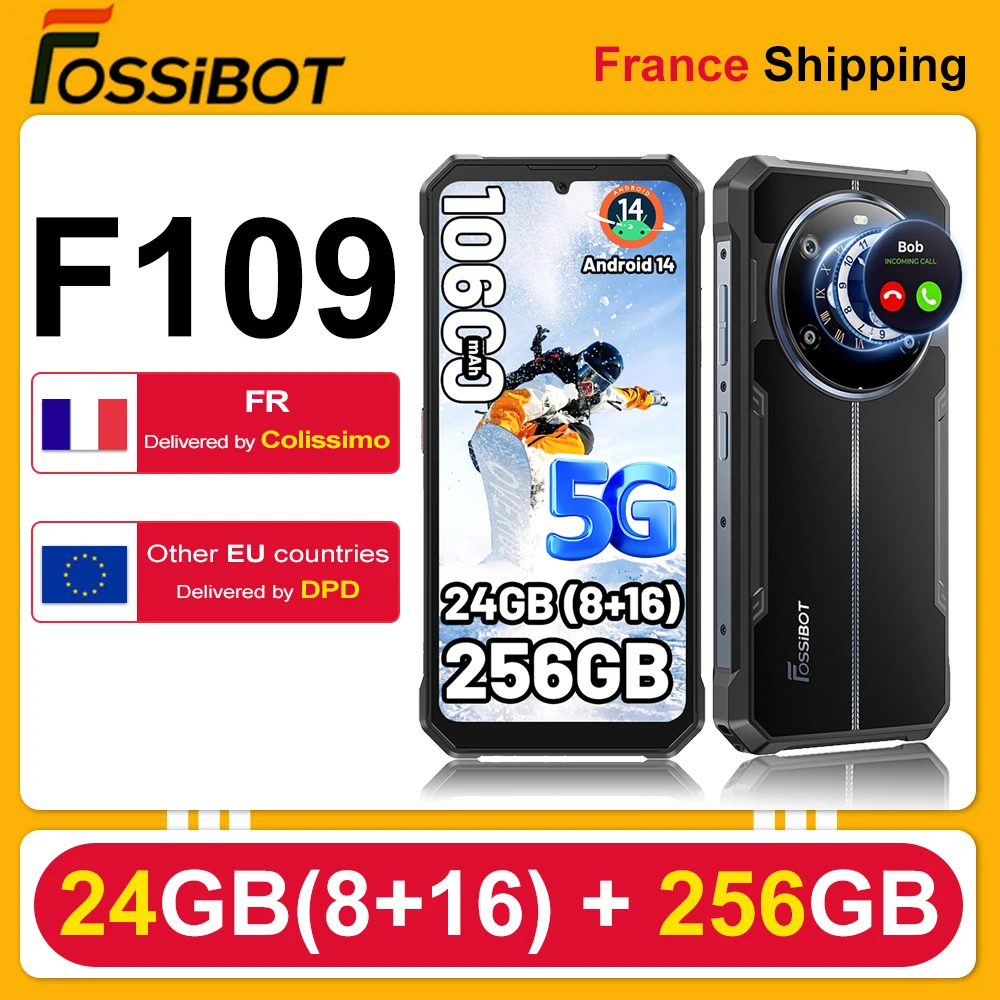 FOSSiBOT F109 5G Smartphone double écran 24GB (8 + 16) 256GB 10600mAh 6.75 "HD + 50MP Android 14 téléphone portable double SIM