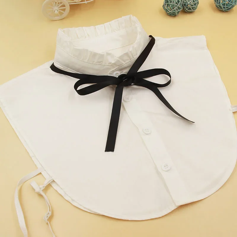 Linbaiway White Women Shirt False Collar Female Butterfly Detachable Fake Collar Shirt Bowknots Lapel Blouse Top Tie Decoration