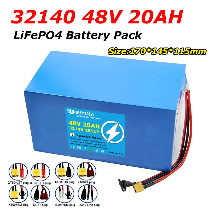 

48V 20Ah 32140 LiFePO4 Battery 15S1P 5C High power Grade A With 30A BMS For 54.6V E-two wheelers motorcycle tricycle scooter