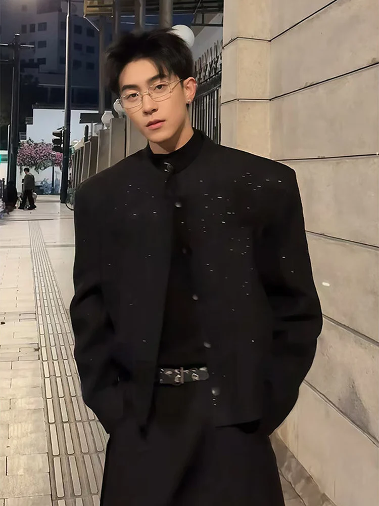 

Мужской костюм с наплечниками для осени и зимы, для ночных клубов, модный, повседневный, длинный рукав, цветной