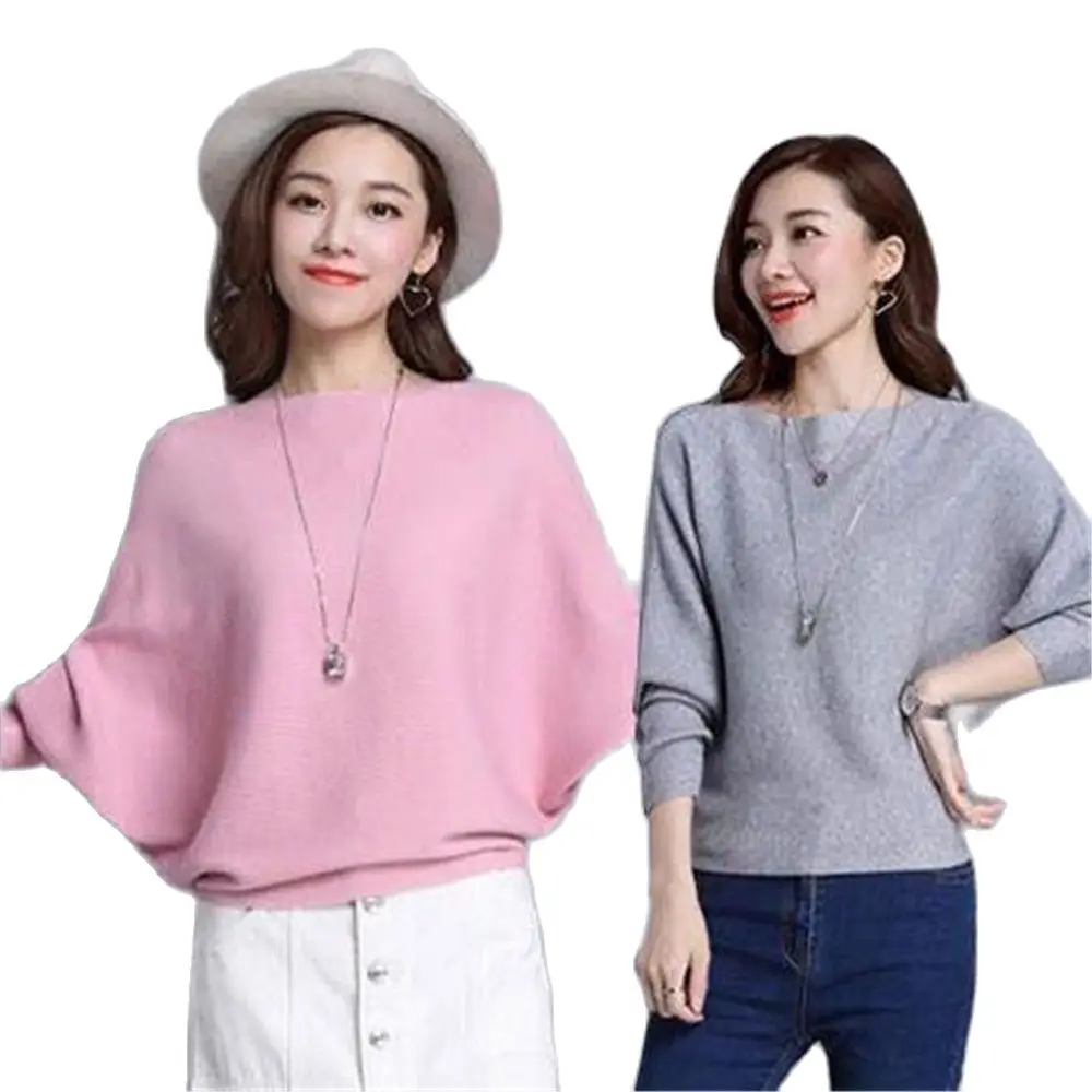 Autumn Women Sweaters Batwing Sleeve Jersey Mujer  Jumper Slash Neck Women'S Knitted Pullover Spring Knit Outerwear 3XL