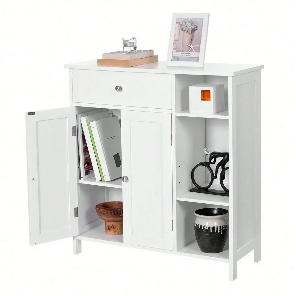 

Bathroom Floor, Freestanding Storage Cabinet With Drawer, 3 Open Compartments, Adjustable Shelves, 11.8 X 29.5 X 31.5 Inches, M