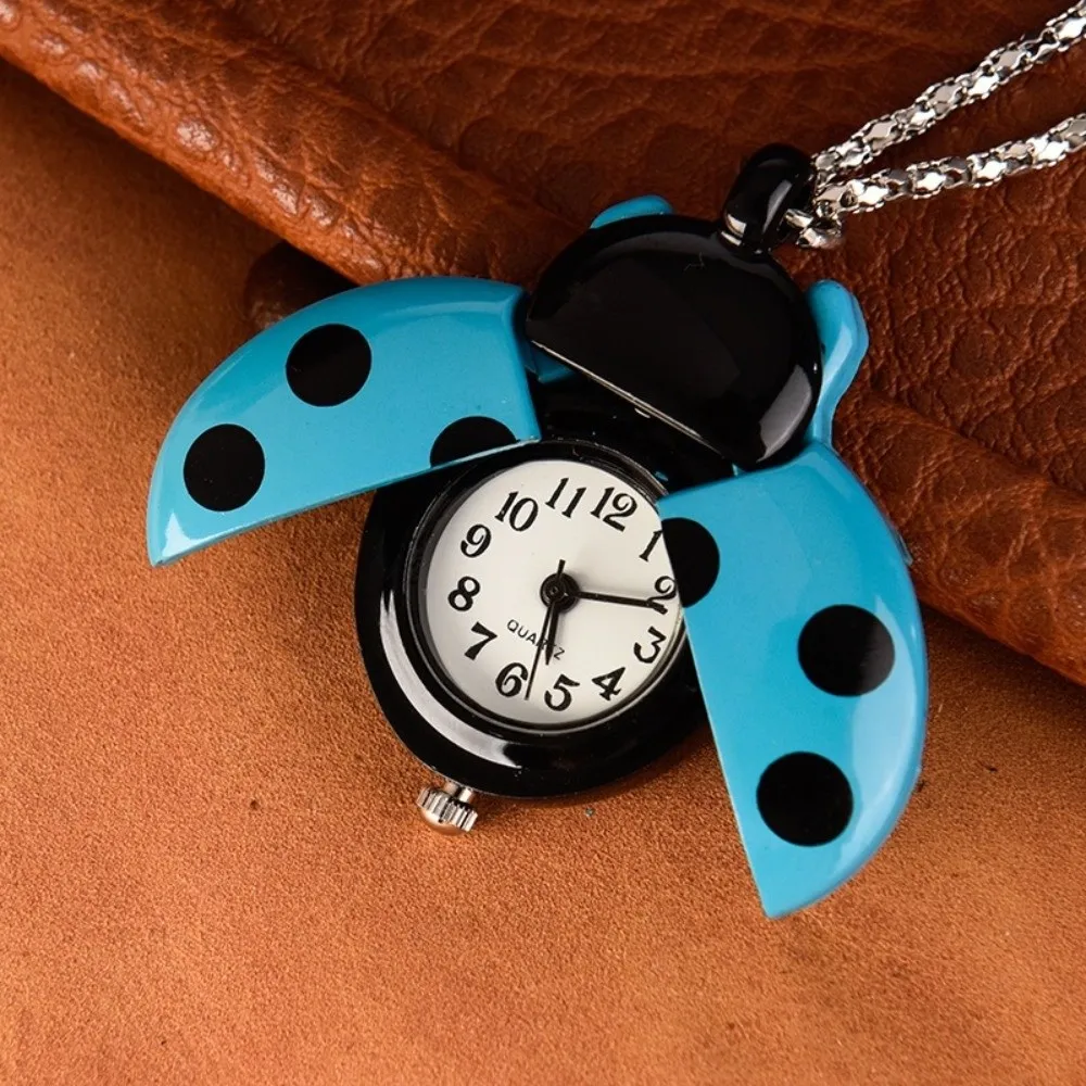 New Multi-color Ladybug Pocket Watch Quartz with Chain Pocket Watch Lightweight Beetle Pocket Watch