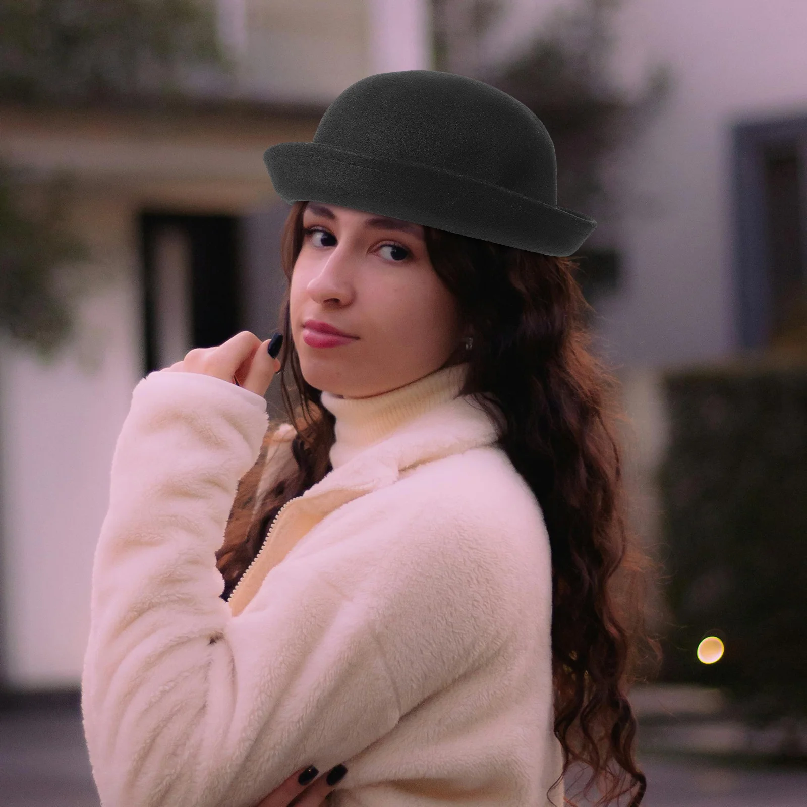 

Women's Woolen Bowler Hat Black Soft Breathable Material Roll-Up Brim Design Easy Shape Recovery Spring Autumn Winter Lady Hat