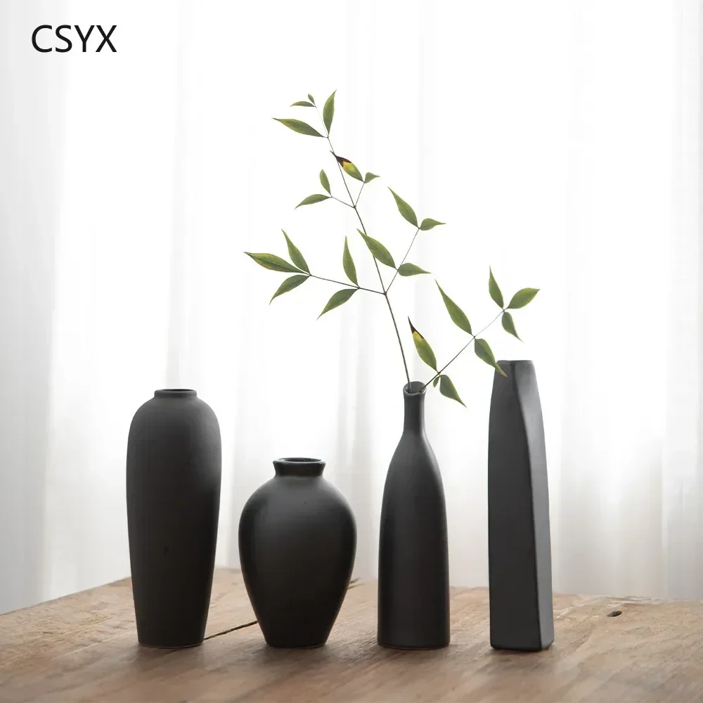 New Chinese Creative Black Ceramic Vase - Handmade Modern Minimalist Tabletop Floral Home Ornament & Chambre Décor