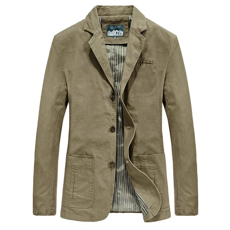 100% Cotton Outdoor Casual Business Blazers Jacket for Men Spring Autumn Casual Slim Fit Suits Coats Male Pocket Button Jacket