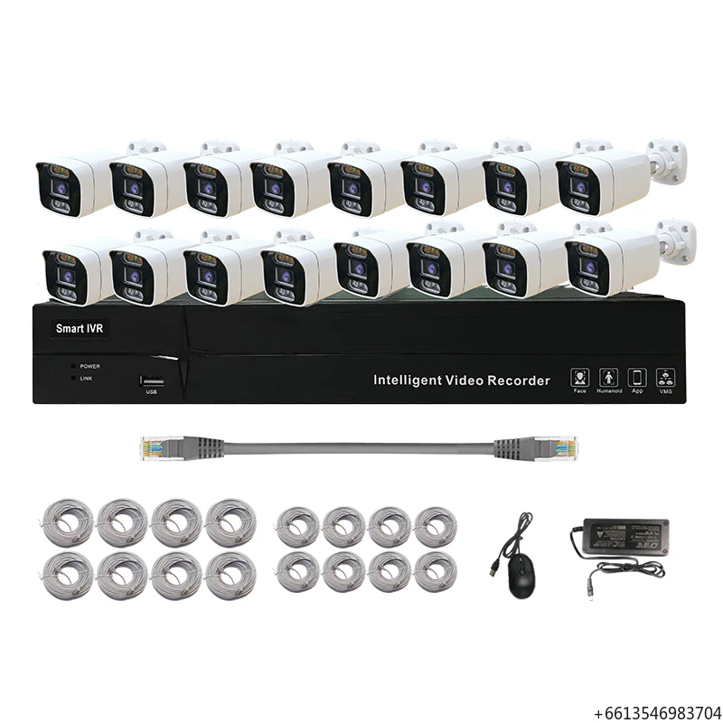 Home Security System Full Hd Ip Camera Kit Color Night Vision Nvr 4Ch 8ch 16ch 5MP Cctv Camera System Wired POE Power Supply