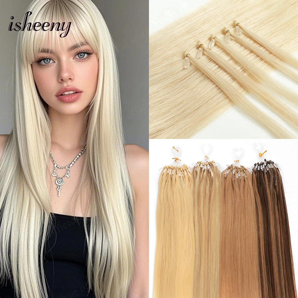 

isheeny Блондинка Человеческие волосы с микропетлей 12-20 дюймов Натуральные прямые кольца с петлей для наращивания волос Легкие 30 г/упак. 50 шт.