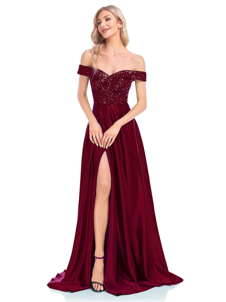 

N1145 Satin Evening Dress Floor Length Gown For Women Sweet Memory Prom Vestidos Lady Robe Sexy Green Blue Party Dresses