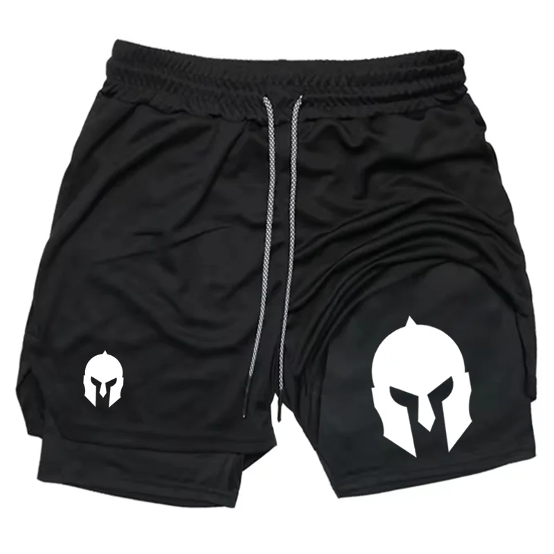 

Мужские двухслойные спортивные шорты с принтом Spartan Helmet, спортивные шорты 2-в-1 для тренировок, бега, повседневной носки, уличной моды WX099