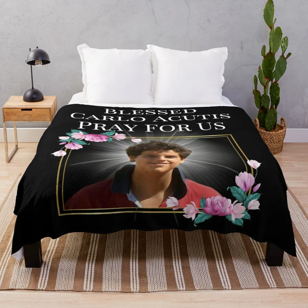 

Blessed Carlo Acutis Pray For Us First Millenial Saint Servant of God Gift Throw Blanket warm for winter Comforter Blankets