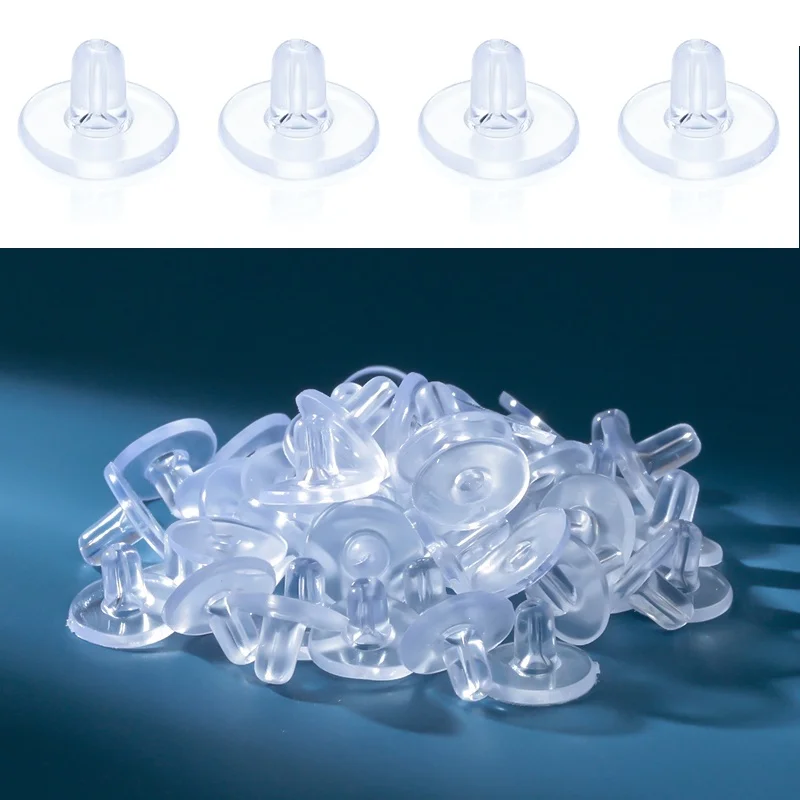 50pcs Earring Backs, Silicone Earring Backings, Clear Rubber Earring Safety Back Stoppers, Soft Clutch Ear Locking with Pad, Hypoallergenic Silicone Earrings Backs Replacement Safety Back Stoppers for Jewelry Making Supplies - Detail 1