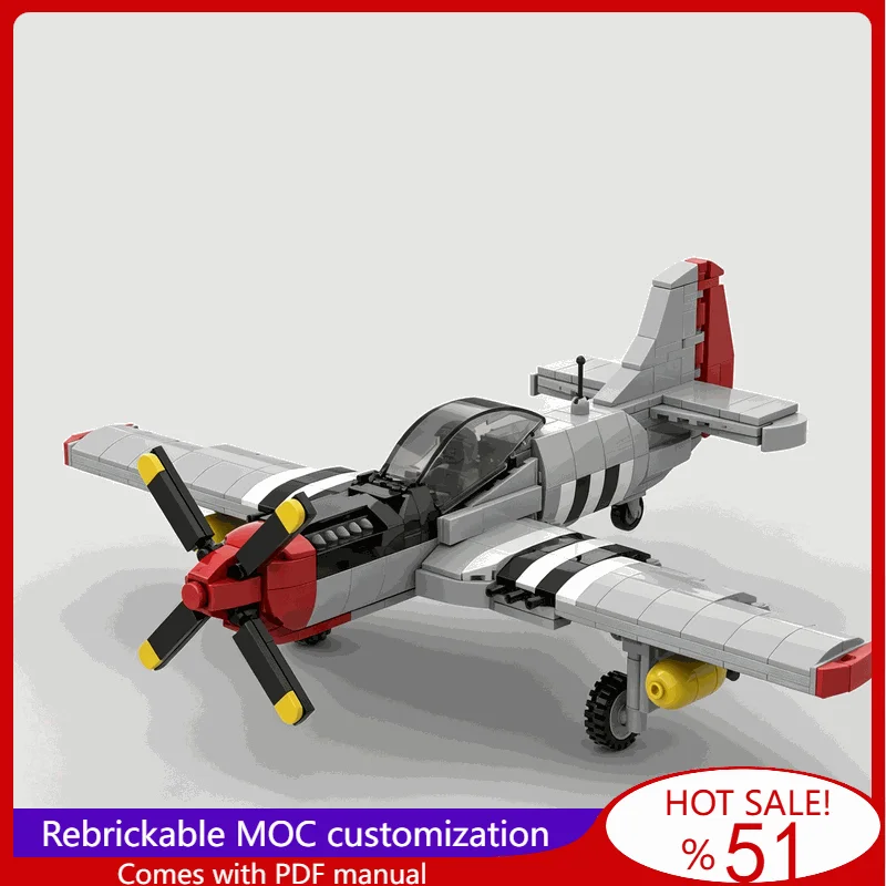 510PCS P51 Mustang Classic Set American War Series Fighter Plane Building Block Assembly Educational Collection Display Gift Toy
