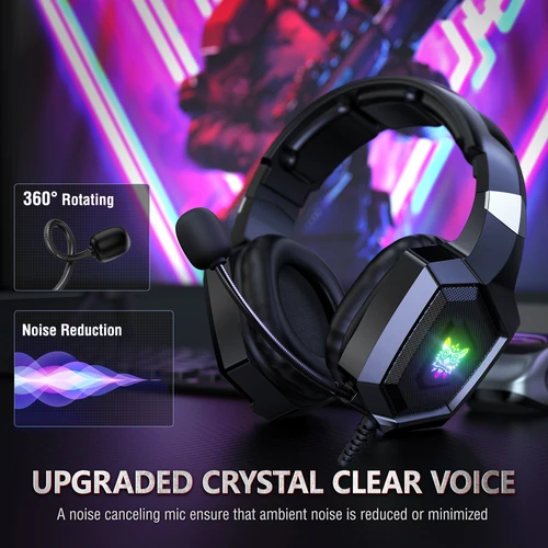 Imagen 2 del producto ONIKUMA K8 auriculares para juegos por cable con micrófono HD Flexible efecto de iluminación RGB auriculares con cable sobre la oreja Gamer para juegos de PC Xbox