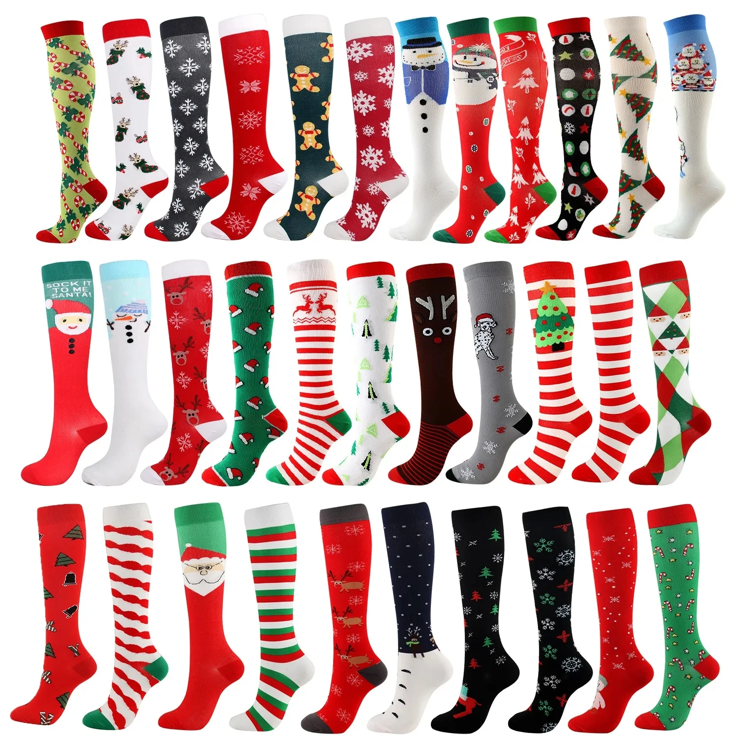 Compression Socks Christmas Halloween Nurse Medical Pregnancy Edema Blood Circulation Women's Sports Socks Cycling Running Rugby