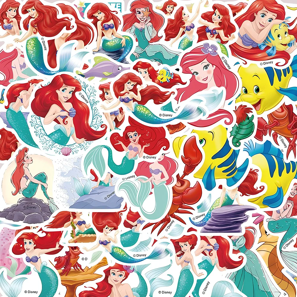 50 pegatinas de la Princesa Disney, La Sirenita Ariel, calcomanías de dibujos animados, papelería DIY, para teléfono, equipaje, pegatinas de Anime, juguetes, regalos