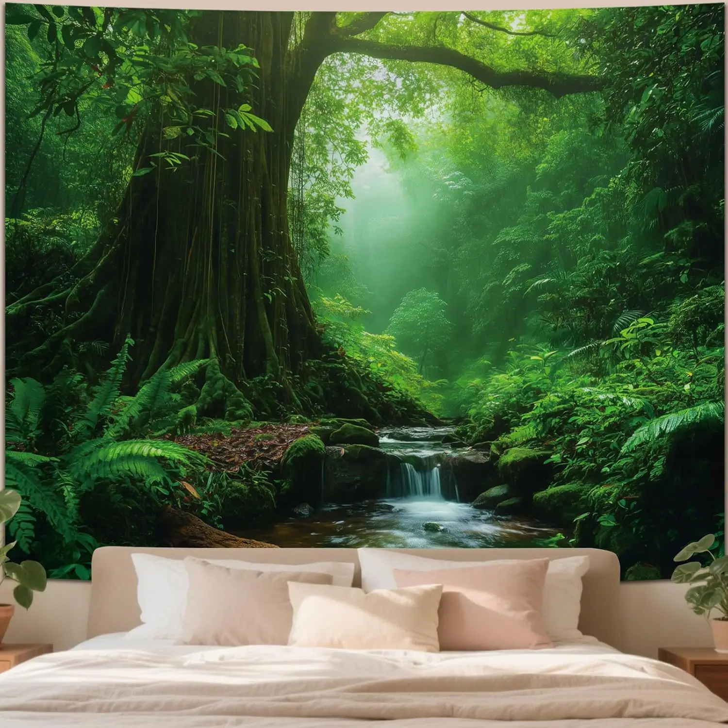 Apdidl Forest Nature Green Tapestry for Bedroom Decor, Misty Landscape Large Tree Tapestries Wall Mural Hanging, Fantasy Scenic