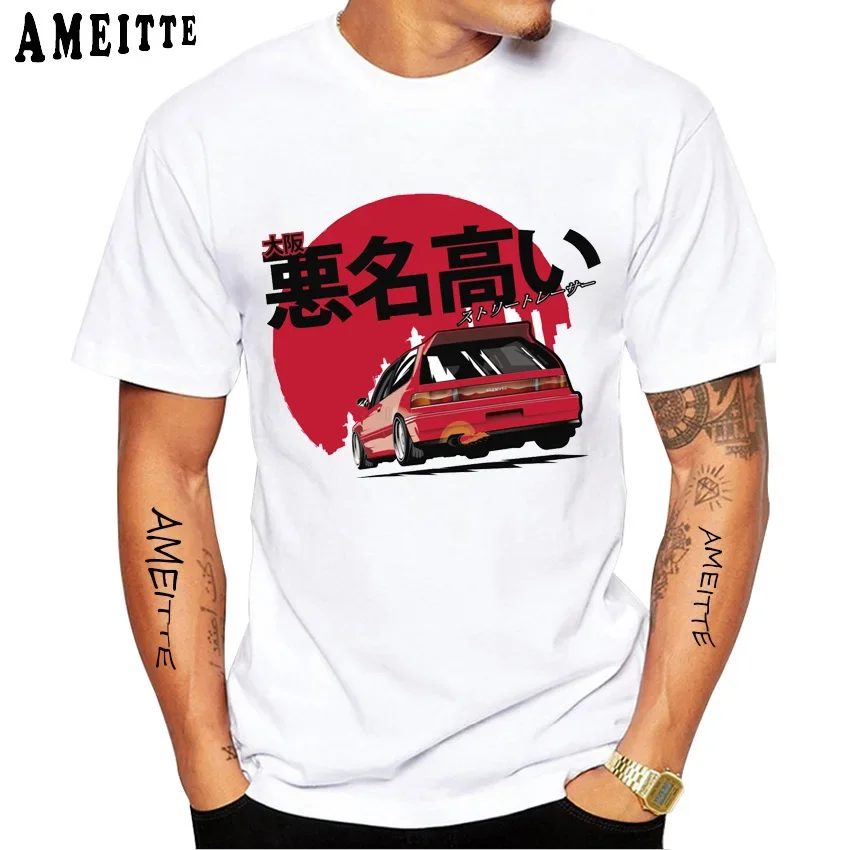 New Summer Men Short Sleeve JDM Civic EF Osaka Infamous Street Racers T-Shirt Harajuku Funny White Casual Boy Tee Top