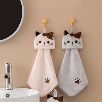 Cute Cat Kitchen Cleaning Towel Hanging Hand Towels Absorbent  Dishcloths Coral Velvet Soft Cleaning Cloth Rag