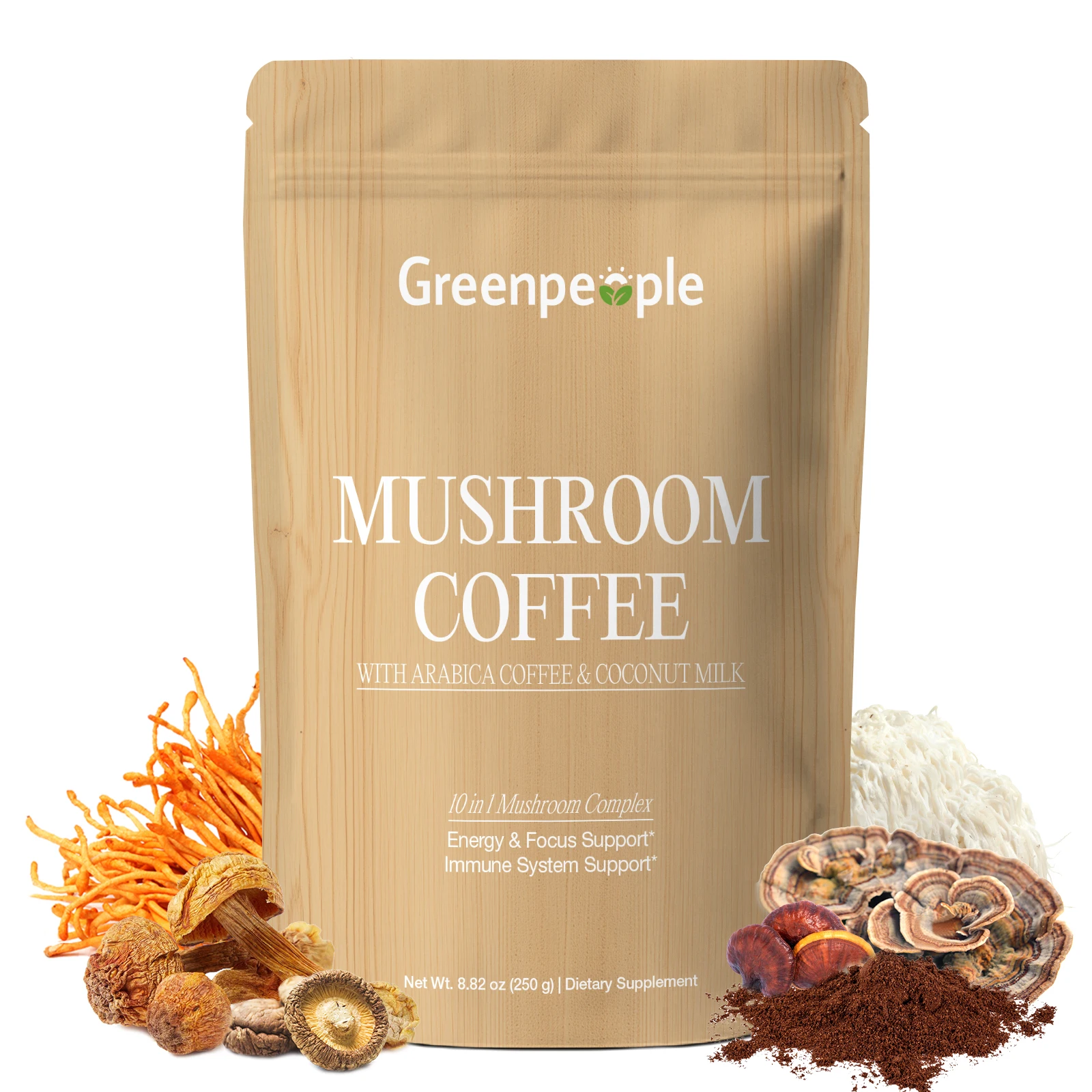 GreenPeople Mushroom Complex Coffee Lion’s Mane,Reishi,Chaga,Cordyceps Militaris Energy & Focus Support Immune System Support