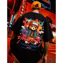 American Streetwear Graffiti Bear Print T-shirts For Men Summer Oversized Cotton T Shirts Oversized Short Sleeve Y2K Tee Top 5XL