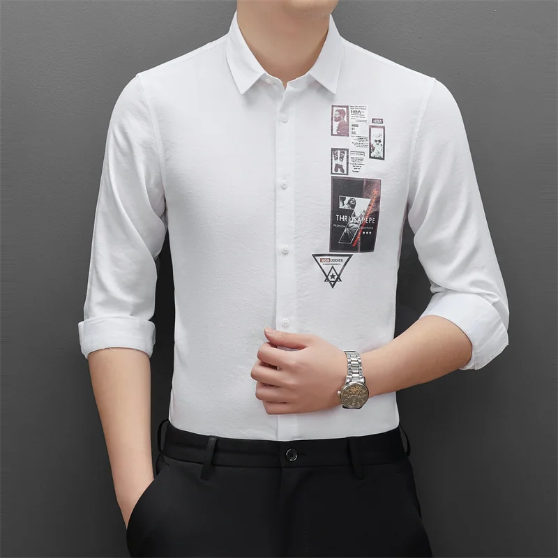 New Spring and Autumn Long-Sleeved Men's Personality Shirt Trendy Grace Top Casual Printed All-Matching Shirt Men