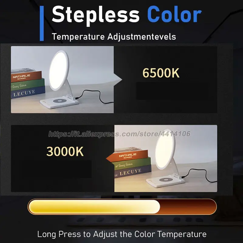 LED Sun Lamp, with Wireless Charger , Dimmable Eye Caring Reading Desk Lamps for Home Office, Touch Control, Auto Timer, White