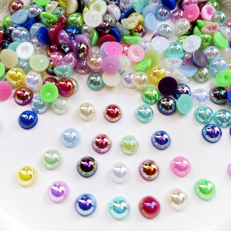 Super bright 8mmAB Color semi-round beads diy decorative round flat back jewelry make decorative semi-round beads 60pcs/lot