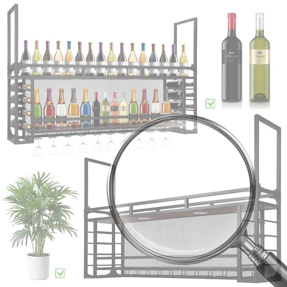 

Настенный 2-уровневый держатель для вина большой емкости простого типа с легкой полкой для вина, настенный монтаж для бара, ресторана в помещении