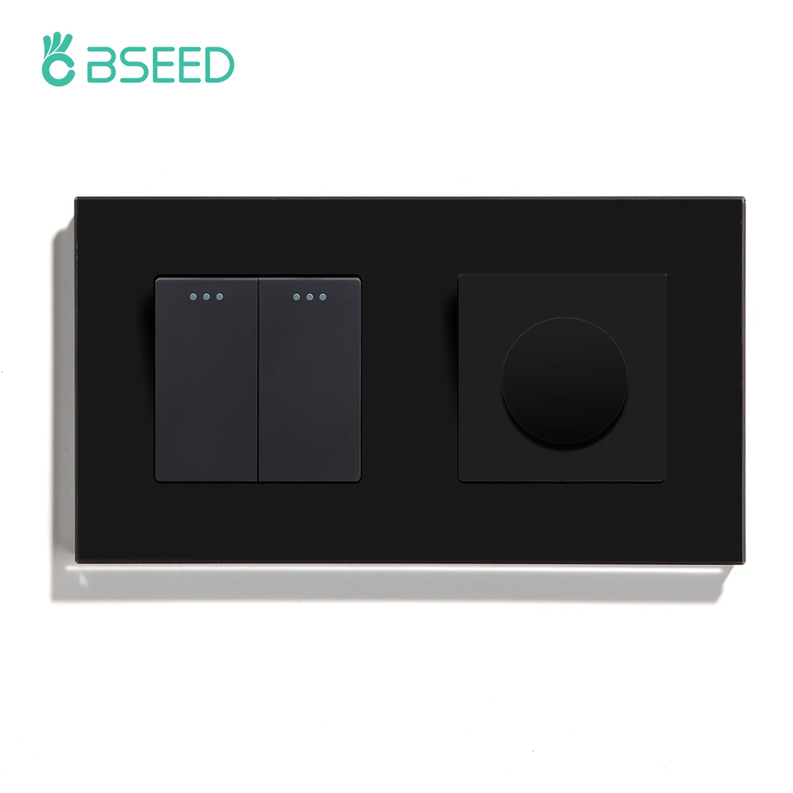 BSEED Mechanische Wandlichtschalter 1/2/3 Gang 1Way Plus Dimmerschalter Led Dimmbarer Schalter EU-Standard Glasrahmen 10A