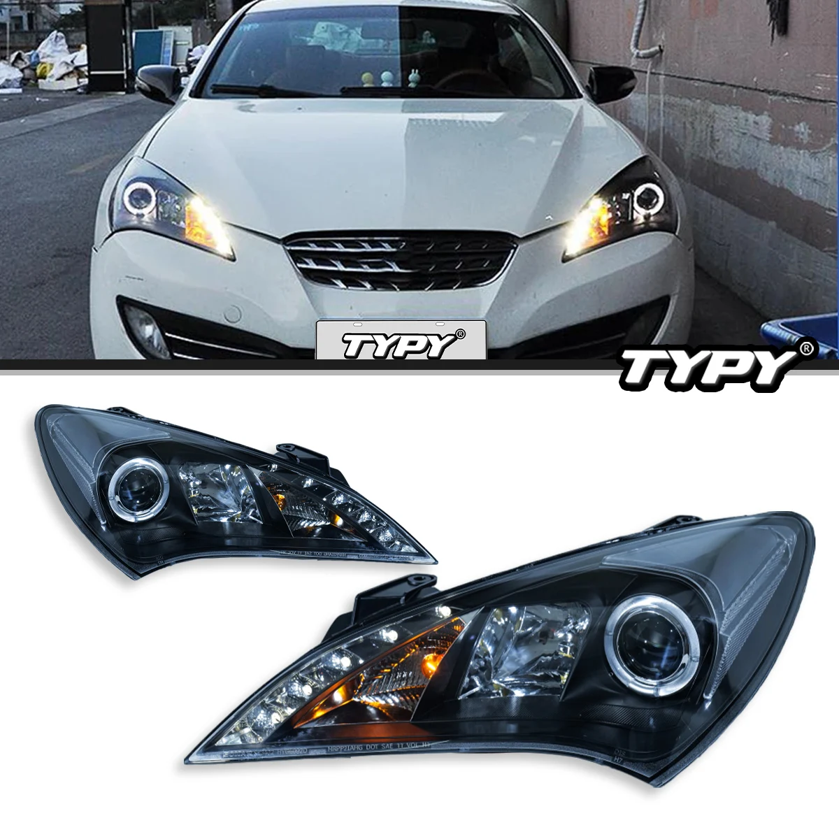 

Автомобильный фонарь TYPY для Hyundai Rohens Coupe, 2009-2013, светодиодный фонарь для проектора, дневные ходовые огни «ангельские глазки»