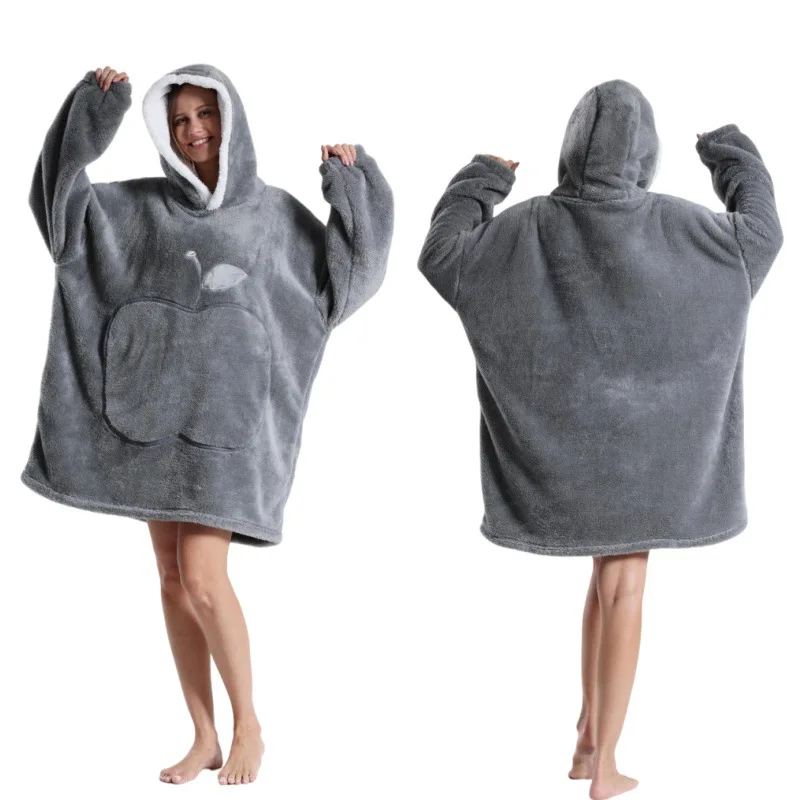 Damen Herbst Winter Fleece Tragbarer Decken-Bademantel Mädchen Damen Loungewear Weiche Warme Nachthemd Teenager Lose Übergrößen-Pyjamas – Detail 11