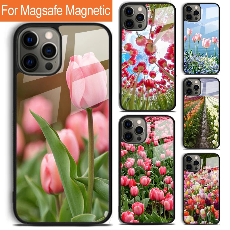 

Spring Tulips Flower Phone Case For iPhone 17 Air 16 15 14 12 Pro Max Plus Magsafe Magnetic Wireless Charging Cover