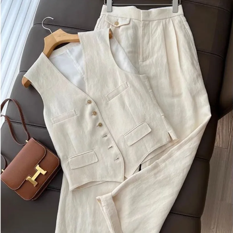 

Womens Korean Style elegant 2 Piece Set Casual Vest Wide Leg Pants Summer Fashion Streetwear Outfits