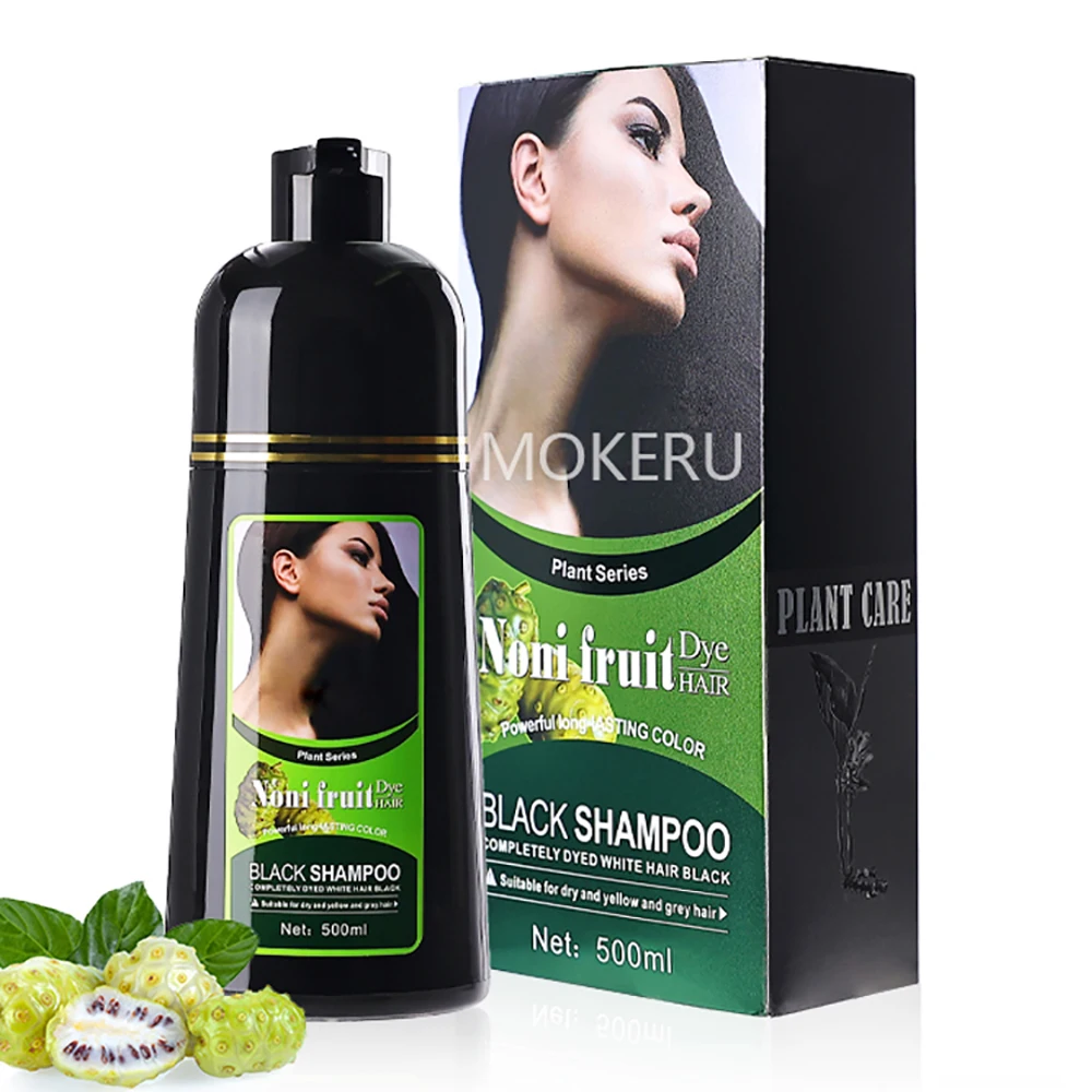 

Long Lasting 100% Gray Coverage Mokeru Natural Noni Fruit Permanent Black Hair Dye Shampoo for Women and Men