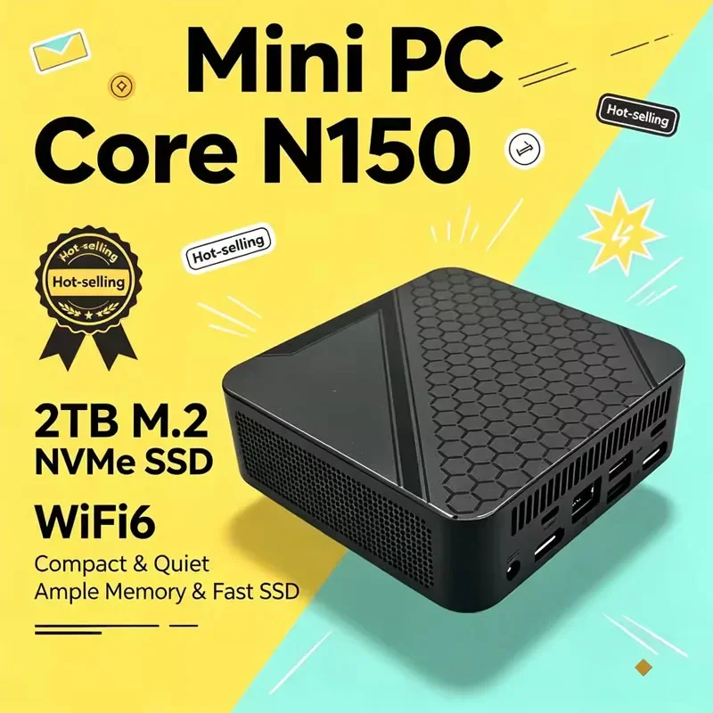 Intel Core N150 Compact Mini PC Pro 32GB RAM Big SSD 4K Screen WiFi6 BT5.2 Multifunctional Office Gaming Device