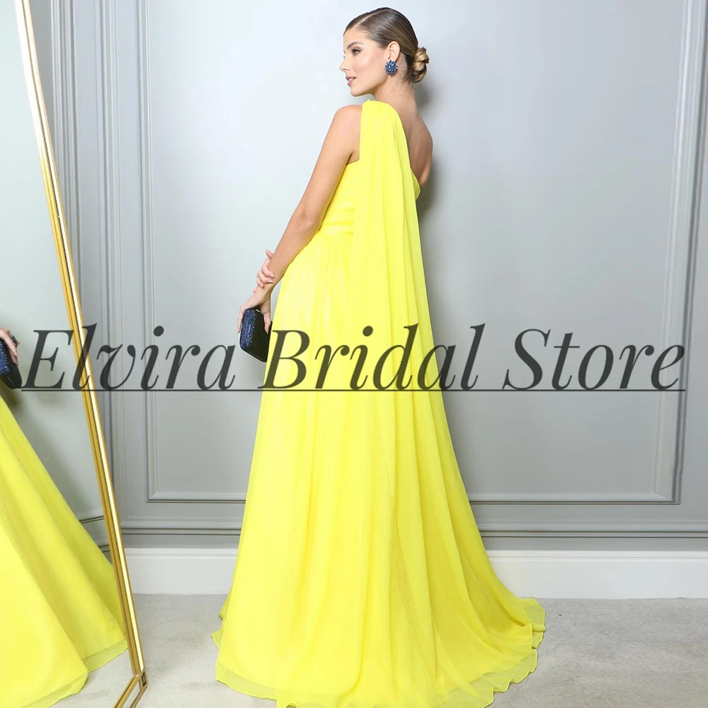 Customized Prom Dress Woman Graceful One Shoulder with Ribbons A Line Evening Gown Chiffon Wedding Party  Custom Color Vestio De