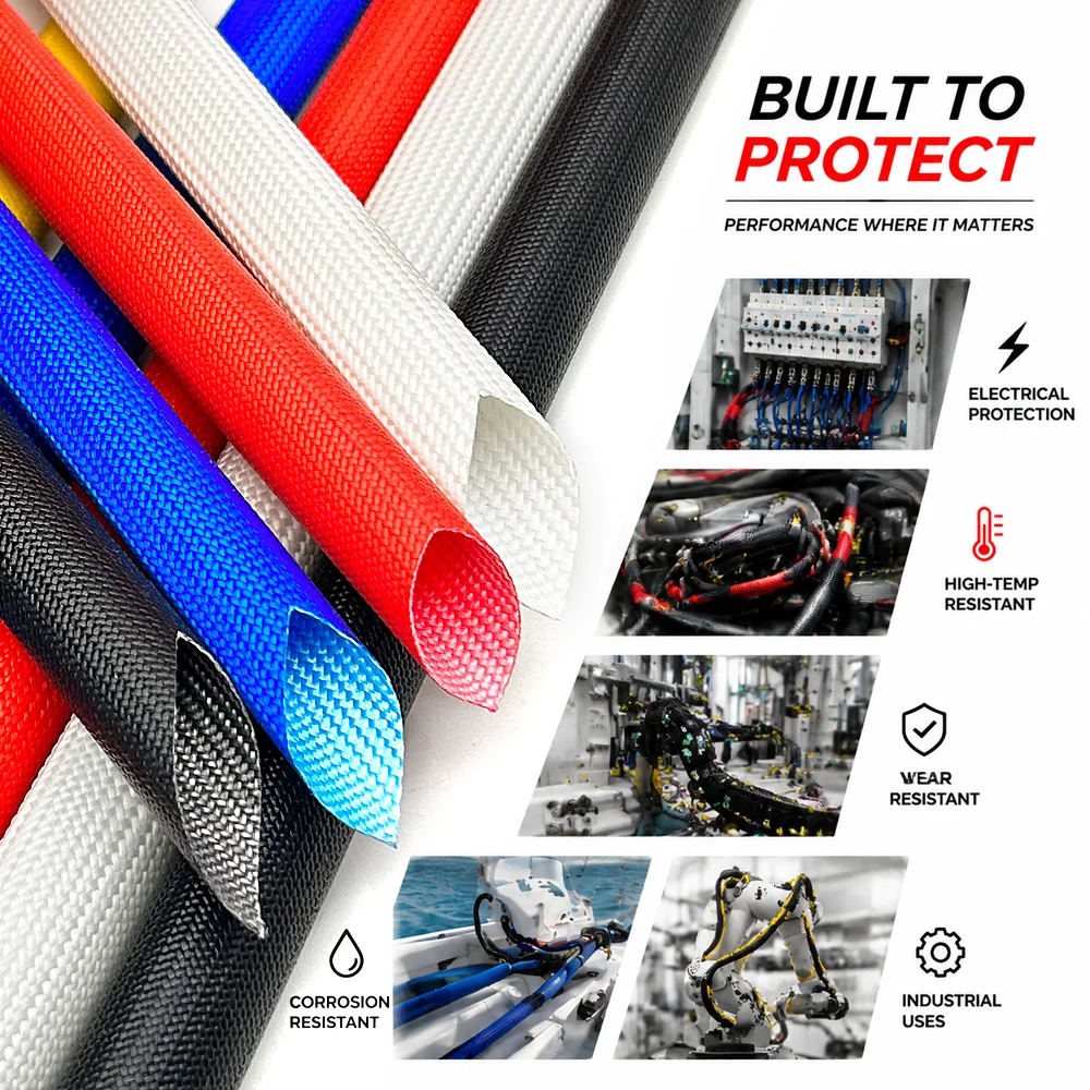 1/3/5M 200deg C fiberglass tube ID 1/1.5/2/2.5/3/3.5/4/5/6/7/8/10/12/14/16/18/20mm Heat resistant/wear-resistant protective tube
