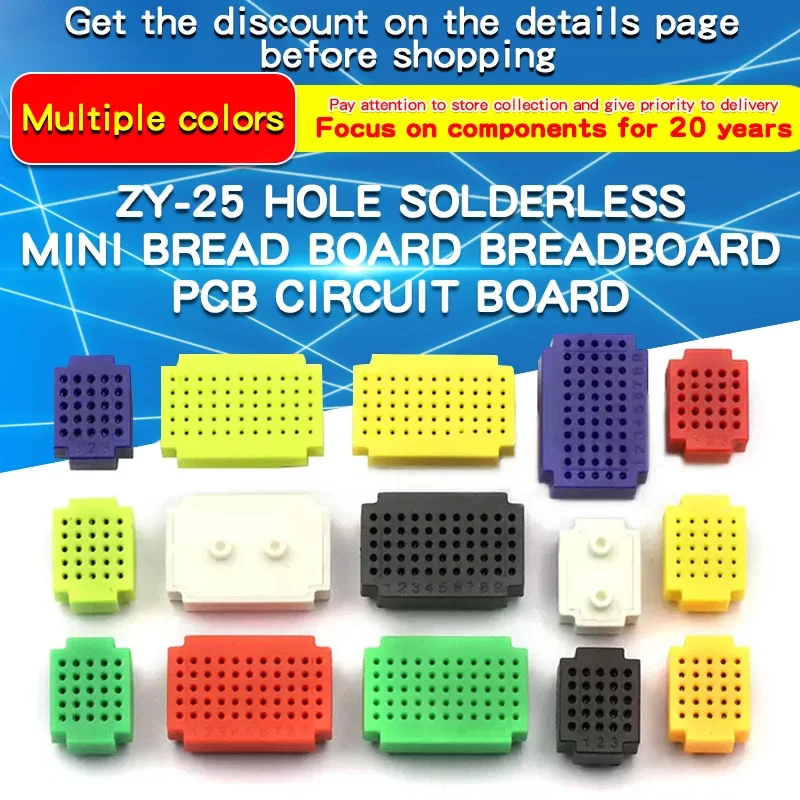 1PCS ZY-25 21X16 Mini Solderless Breadboard PCB Board Test Board Solder Zy-25 21*16mm Red White Black Grenn Blue